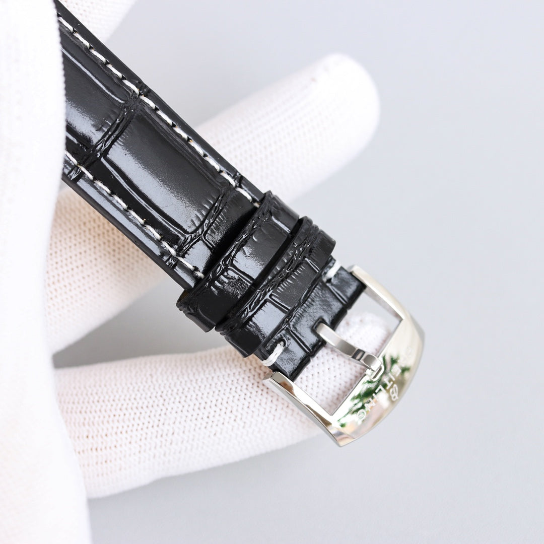 Chronograph -Silver Black - Black Leather - Automatic - 42mm