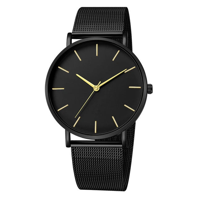 Black - Steel Strap Round Watch - Quartz - 40mm