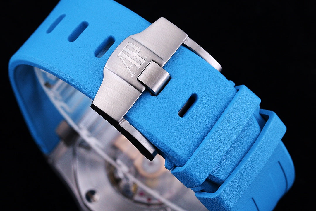 TOP! - 316L Steel - Babyblue rubber - Automatic - 42mm