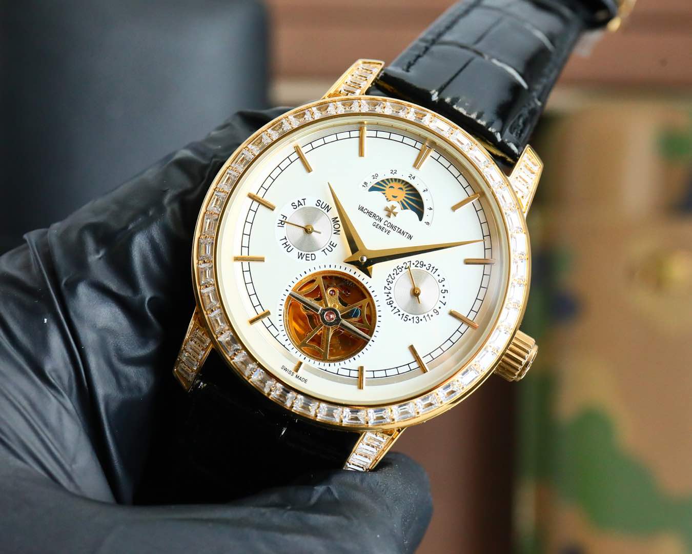 Toubillon -White Yellow - Black Leather - Automatic - 44mm