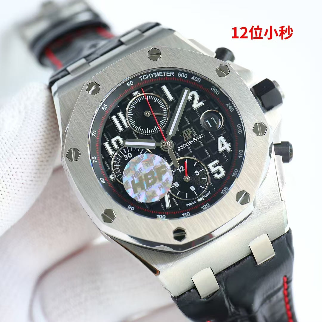 Chronograph-Black Ceramic- Black Red Leather - Automatic - 44mm