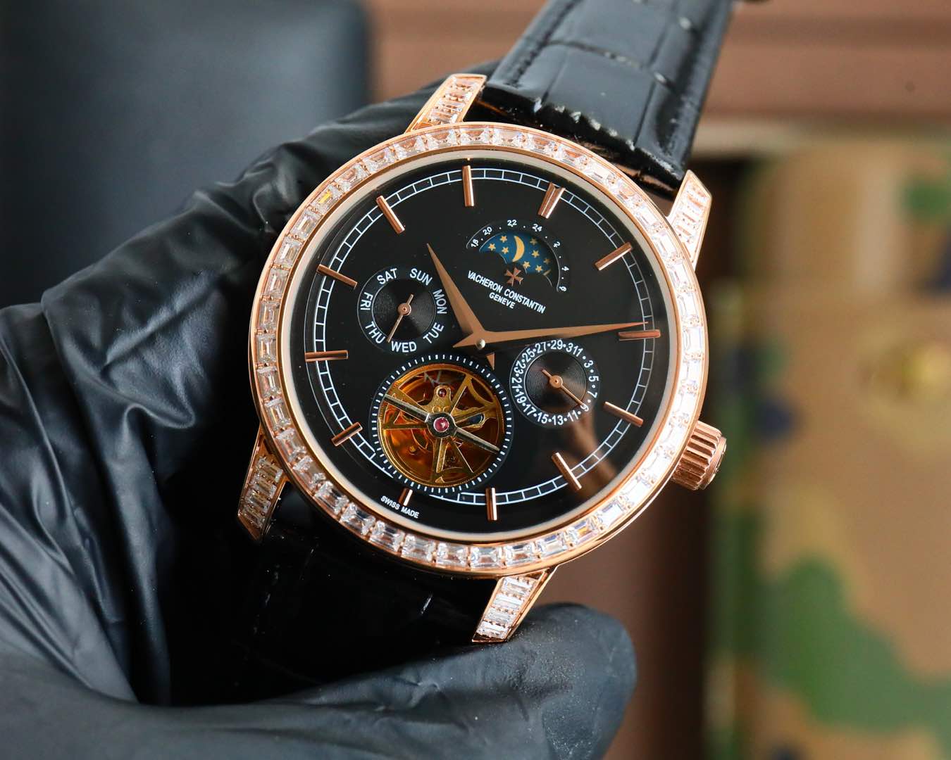 Toubillon -Black Rosegold - Black Leather - Automatic - 44mm