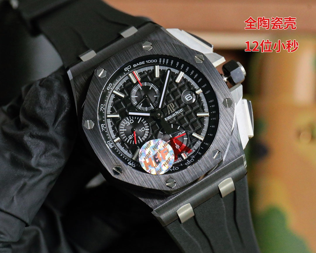 TOP! Chronograph- Black Ceramic- Black Rubber - Automatic - 44mm