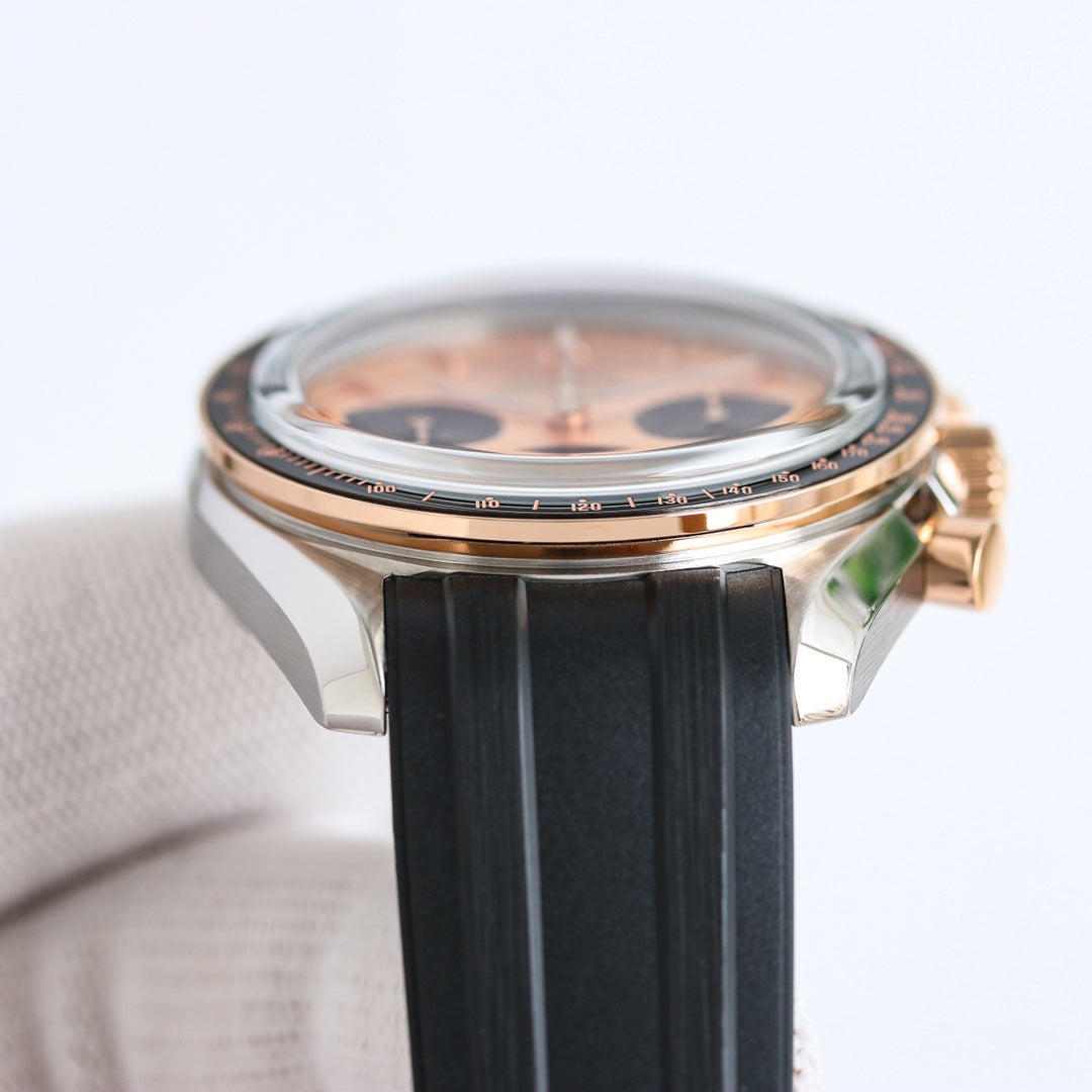 Chronograph -Rosegold- Black Silver - Black Rubber- Automatic - 42mm