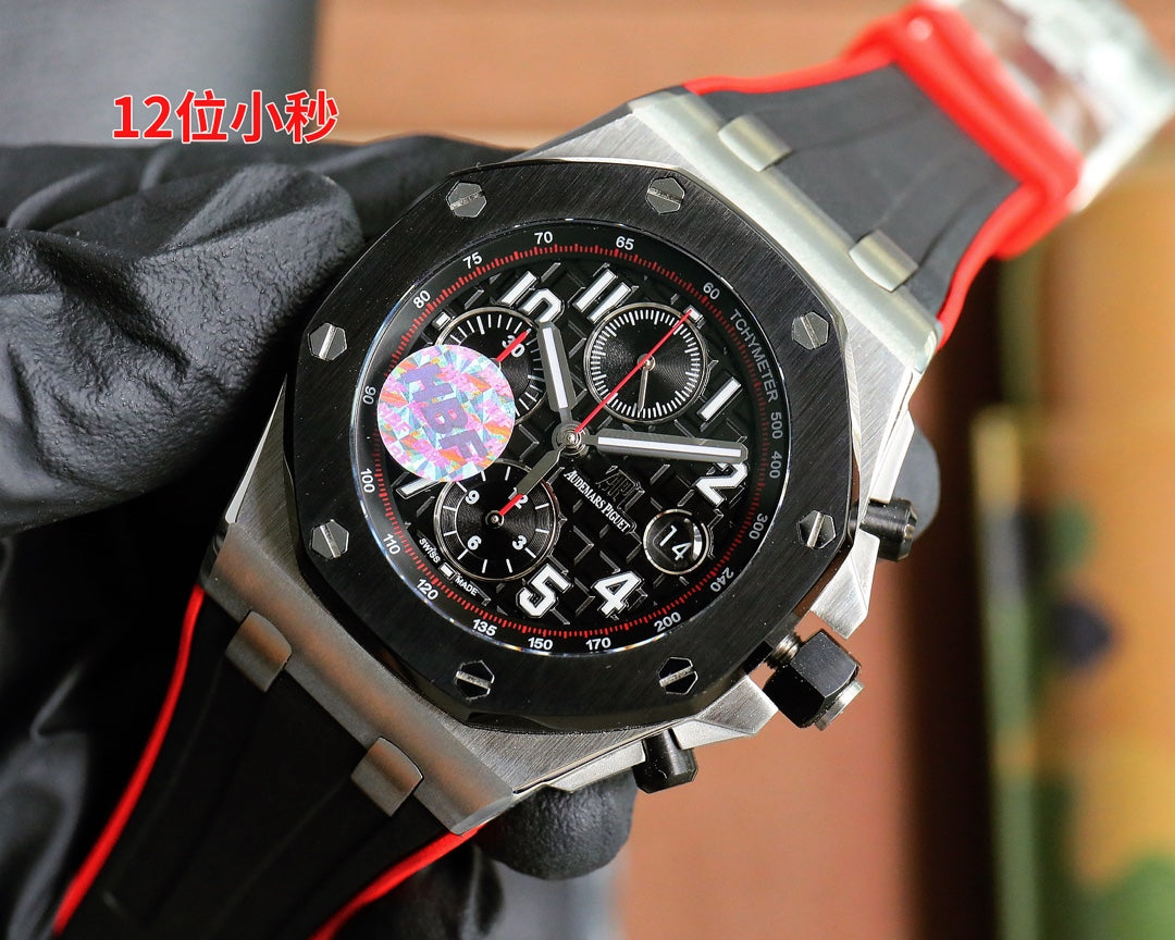 TOP! Chronograph- Red -Black Ceramic- Black Rubber - Automatic - 44mm