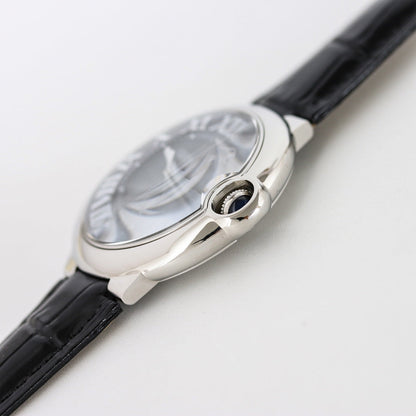 Black -White Silver - Black Leather- Automatic - 36/42mm