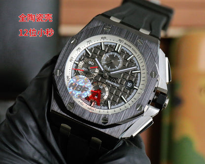 TOP! Chronograph- Black Grey Ceramic Bezel- Black Rubber - Automatic - 44mm