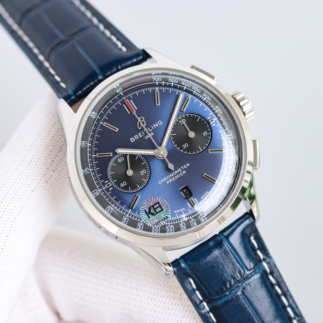 Chronograph - Blue - Blue Leather - Automatic - 42mm