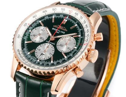 Chronograph - Rosegold White - Green - N-Timer - Green Leather - Automatic - 43mm