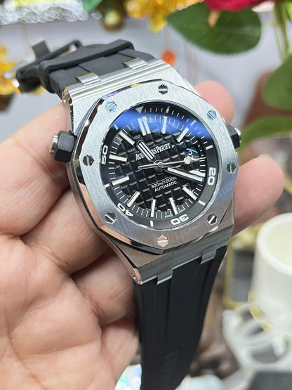 Silver Bezel Ceramic-Black Face -Black Rubber - Automatic - 42mm