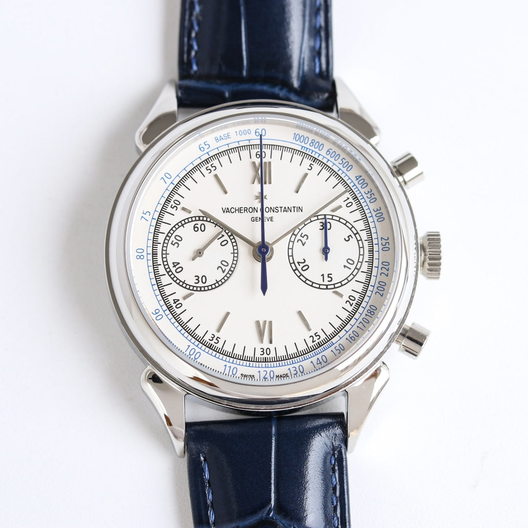 Chronograph - White 904L Steel -Blue Leather - Automatic - 42mm