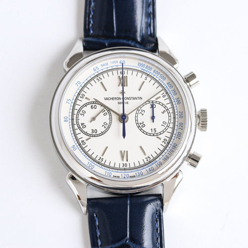 Chronograph - White 904L Steel -Blue Leather - Automatic - 42mm