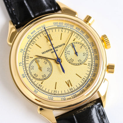 Chronograph - 904L Steel Yellow -Black Leather - Automatic - 42mm