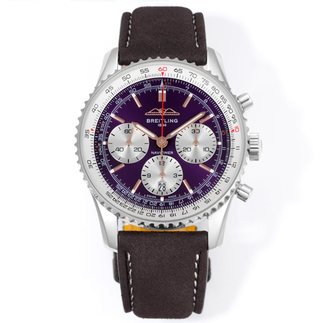 Chronograph - White Ceramic - Purple White- N-Timer - Grey Leather - Automatic - 43mm