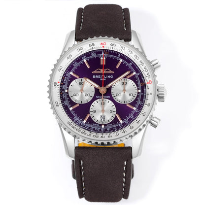 Chronograph - White Ceramic - Purple White- N-Timer - Grey Leather - Automatic - 43mm