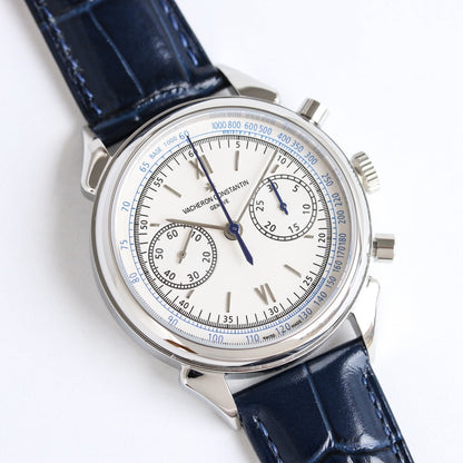 Chronograph - White 904L Steel -Blue Leather - Automatic - 42mm