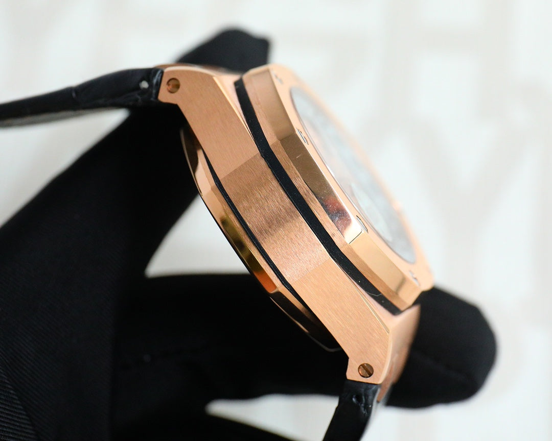 TOP! Rosegold Ceramic Bezel - Black Leather - Automatic - 44mm