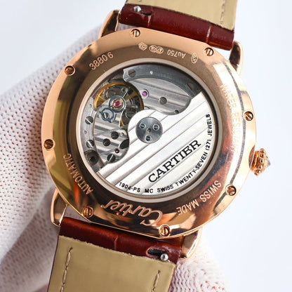 Yellow Gold -Silver- Brown Leather - Automatic - 41mm