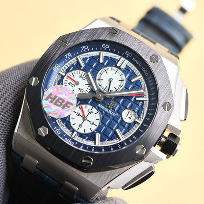 TOP! Blue Black Ceramic Bezel - Blue Leather - Automatic - 44mm
