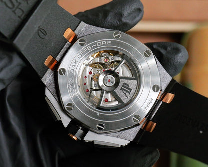 TOP! Chronograph- Rose gold -Black Ceramic- Black Rubber - Automatic - 44mm