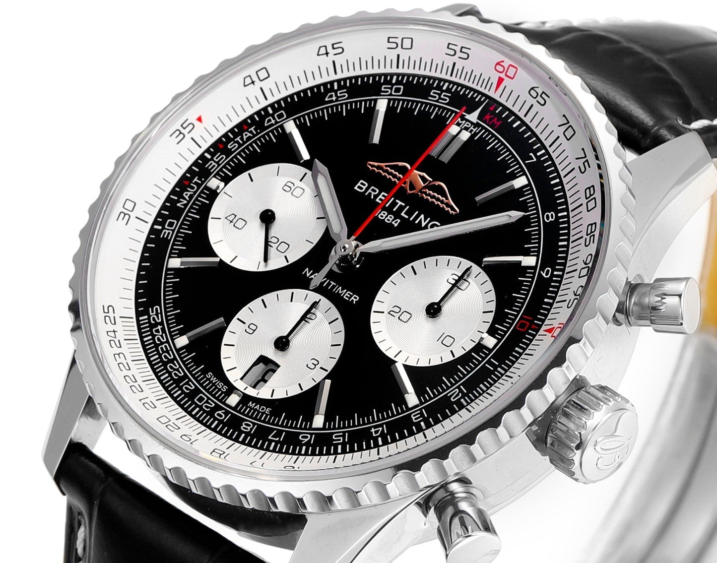 Chronograph - White Ceramic - Black N-Timer - Black Leather - Automatic - 43mm