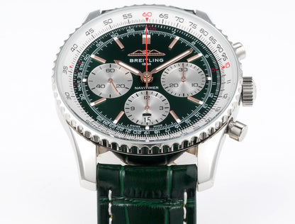 Chronograph - White bezel - Green White - N-Timer - Green Leather - Automatic - 43mm