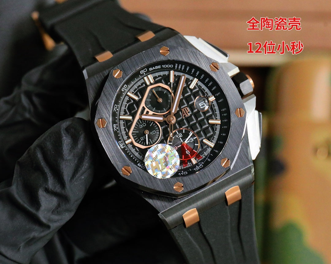 TOP! Chronograph- Rose gold -Black Ceramic- Black Rubber - Automatic - 44mm