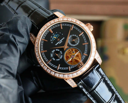 Toubillon -Black Rosegold - Black Leather - Automatic - 44mm