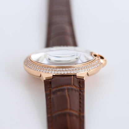 Luxury Diamond Bezel- White Rosegold- Brown Leather - Automatic - 36/42mm