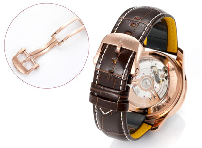Chronograph - Rhinestone bezel - Rosegold White - N-Timer - Brown Leather - Automatic - 43mm