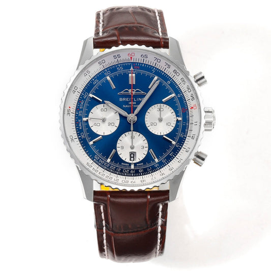 Chronograph - White Ceramic - Blue- N-Timer - Brown Leather - Automatic - 43mm