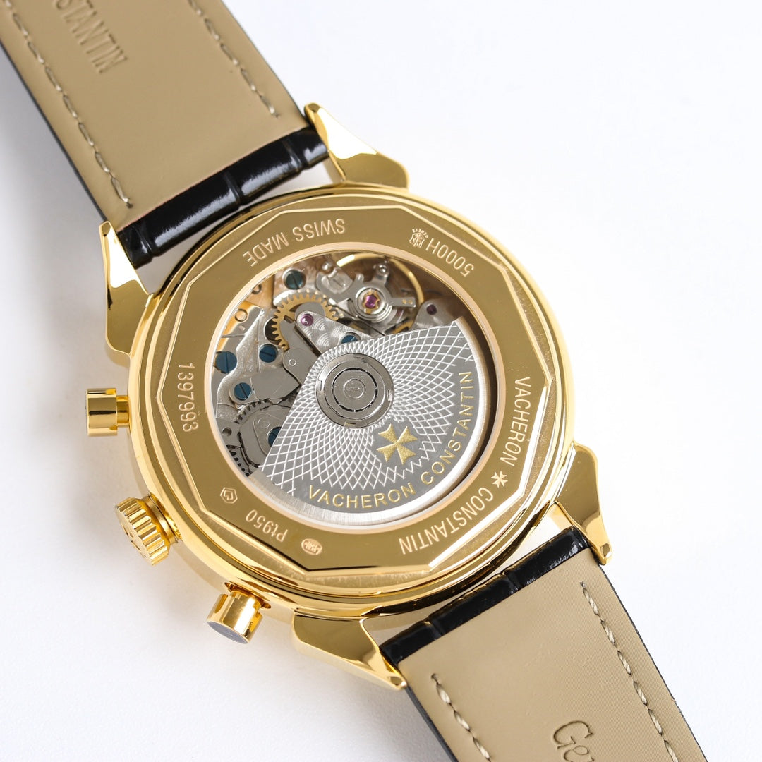 Chronograph - 904L Steel Yellow -Black Leather - Automatic - 42mm