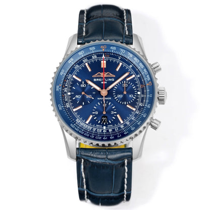 Chronograph - Silver Blue - Blue - N-Timer - Blue Leather - Automatic - 43mm