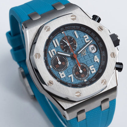 TOP! Baby Blue Silver - Blue Rubber - Automatic - 42mm
