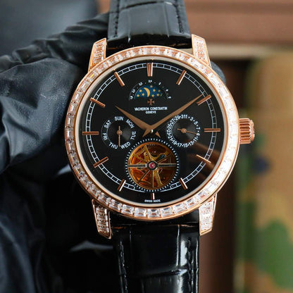 Toubillon -Black Rosegold - Black Leather - Automatic - 44mm