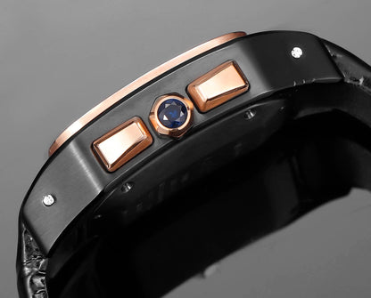 Chronograph - White Yellow 316L Steel - Black Leather - Automatic - 42mm