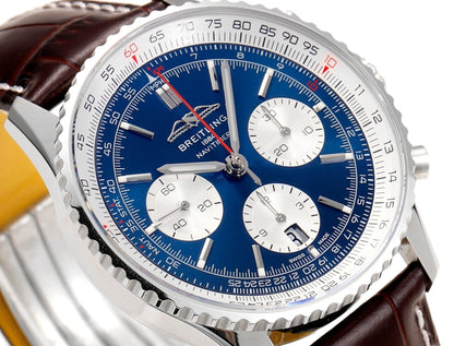 Chronograph - White Ceramic - Blue- N-Timer - Brown Leather - Automatic - 43mm