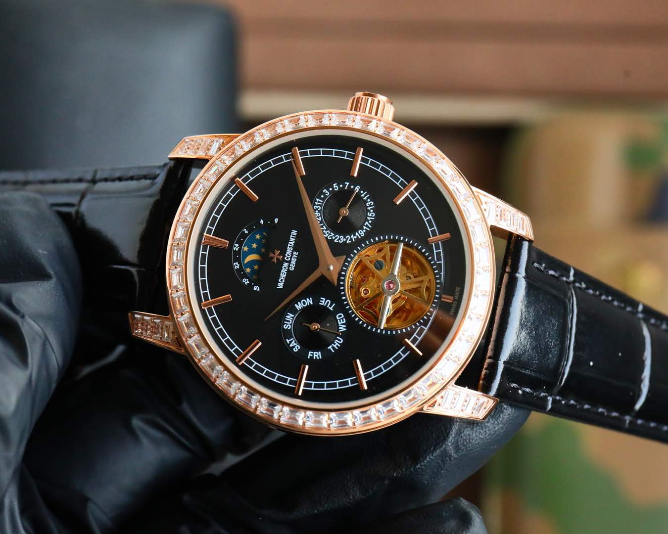 Toubillon -Black Rosegold - Black Leather - Automatic - 44mm