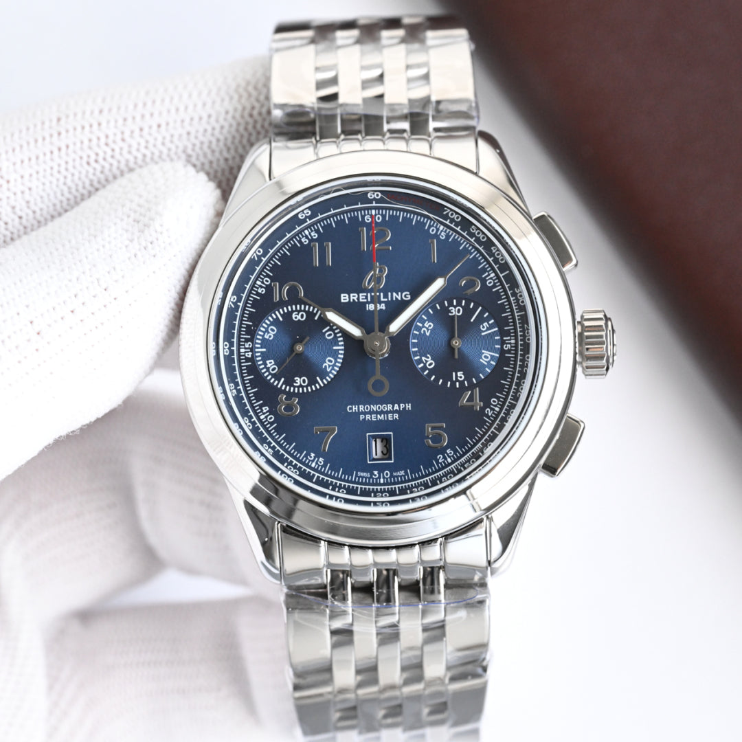 Chronograph - Blue White - Silver 316L Steel - Automatic - 42mm