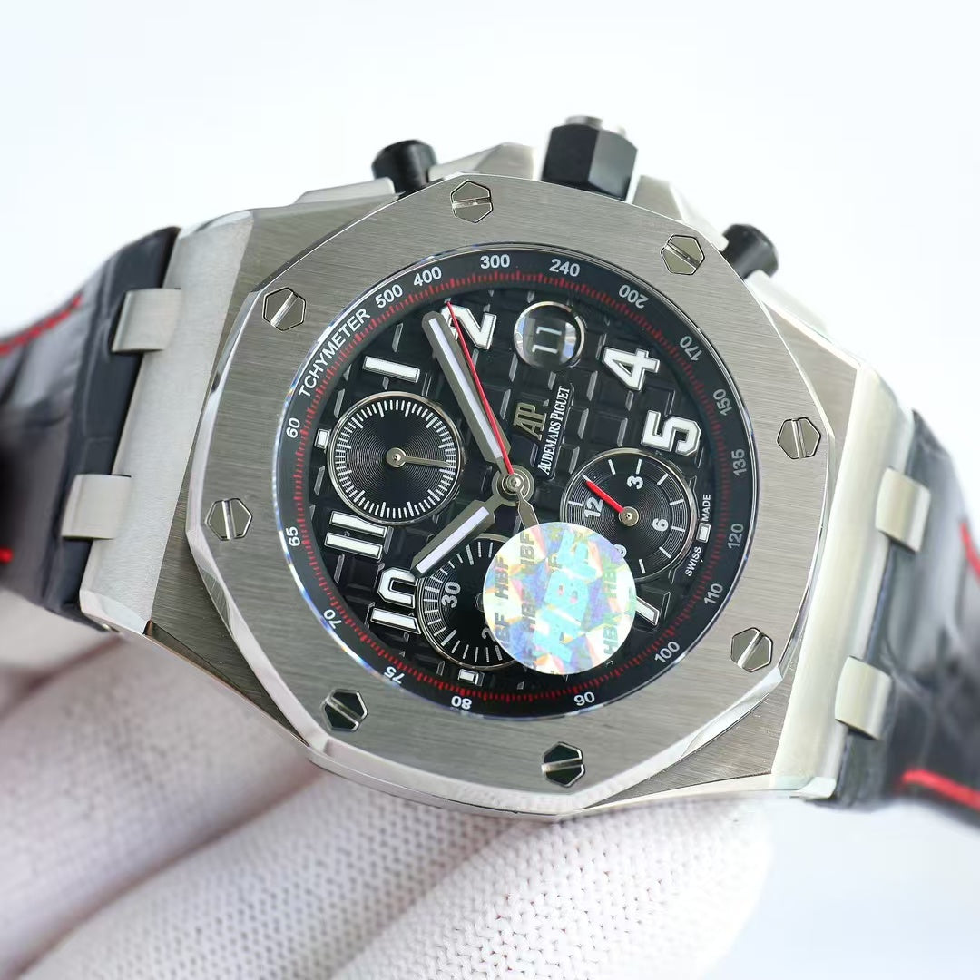 Chronograph-Black Ceramic- Black Red Leather - Automatic - 44mm