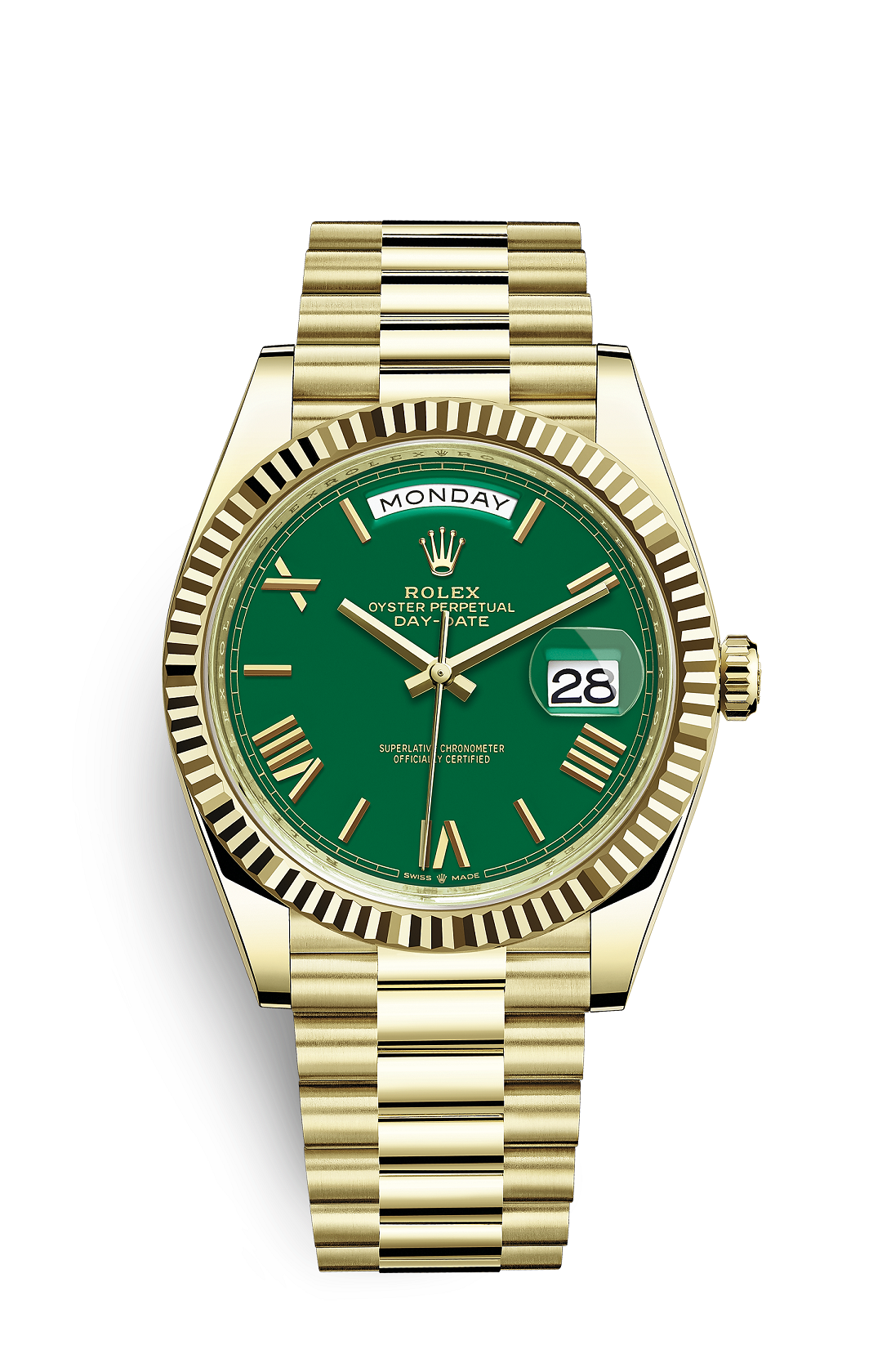 Rolex Day-Date 40, yellow gold, green dial
