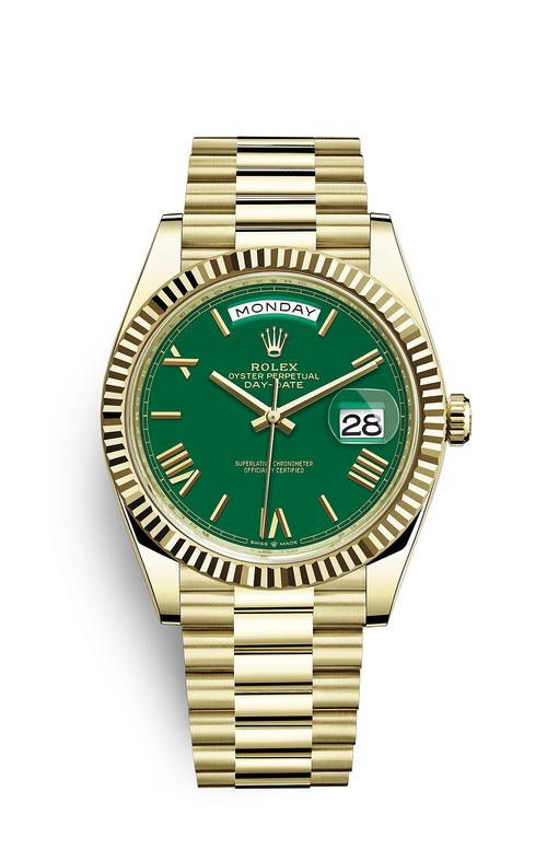 Rolex Day-Date 40, yellow gold, green dial