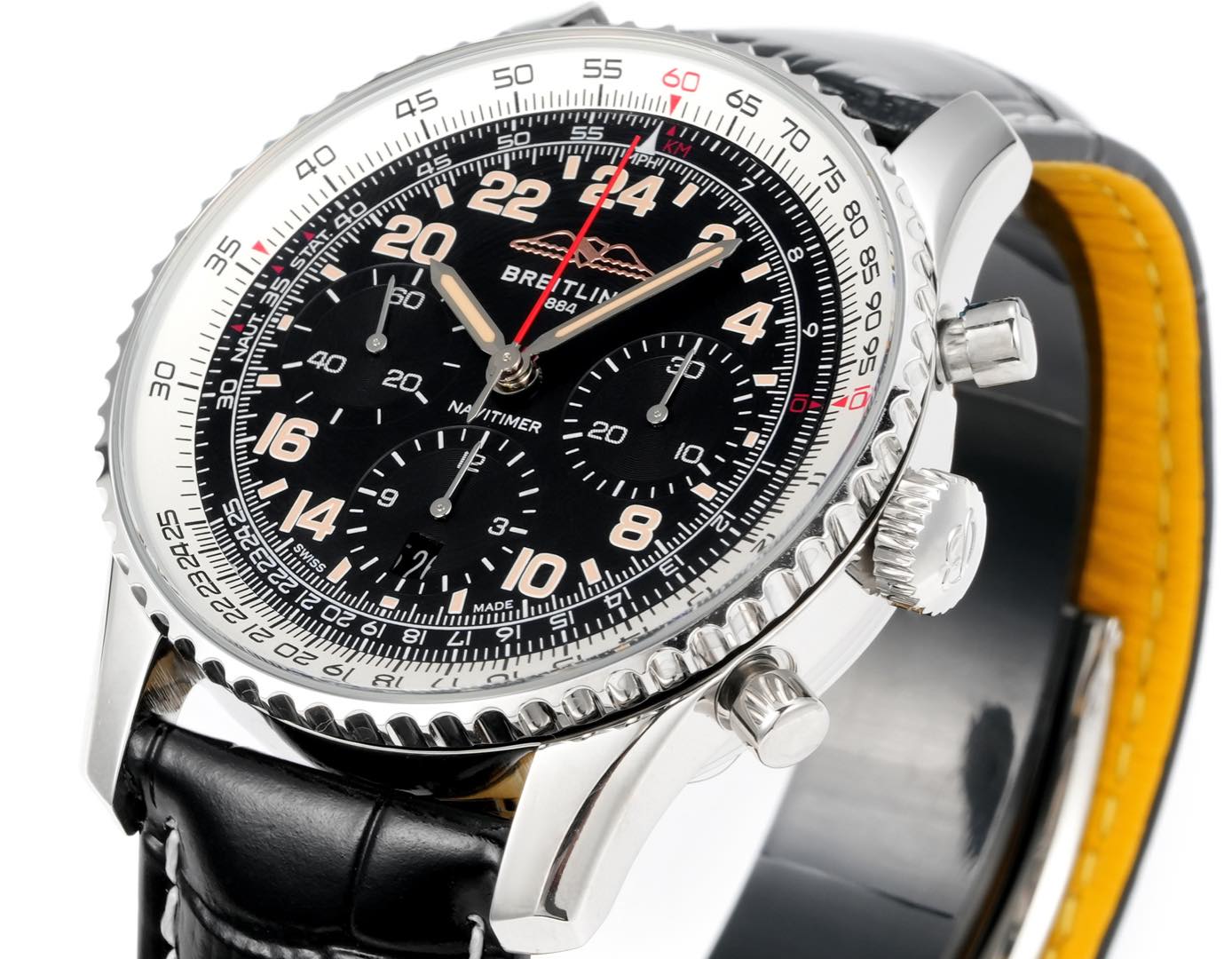 Chronograph - White Ceramic -Black- N-Timer - Black Leather - Automatic - 43mm