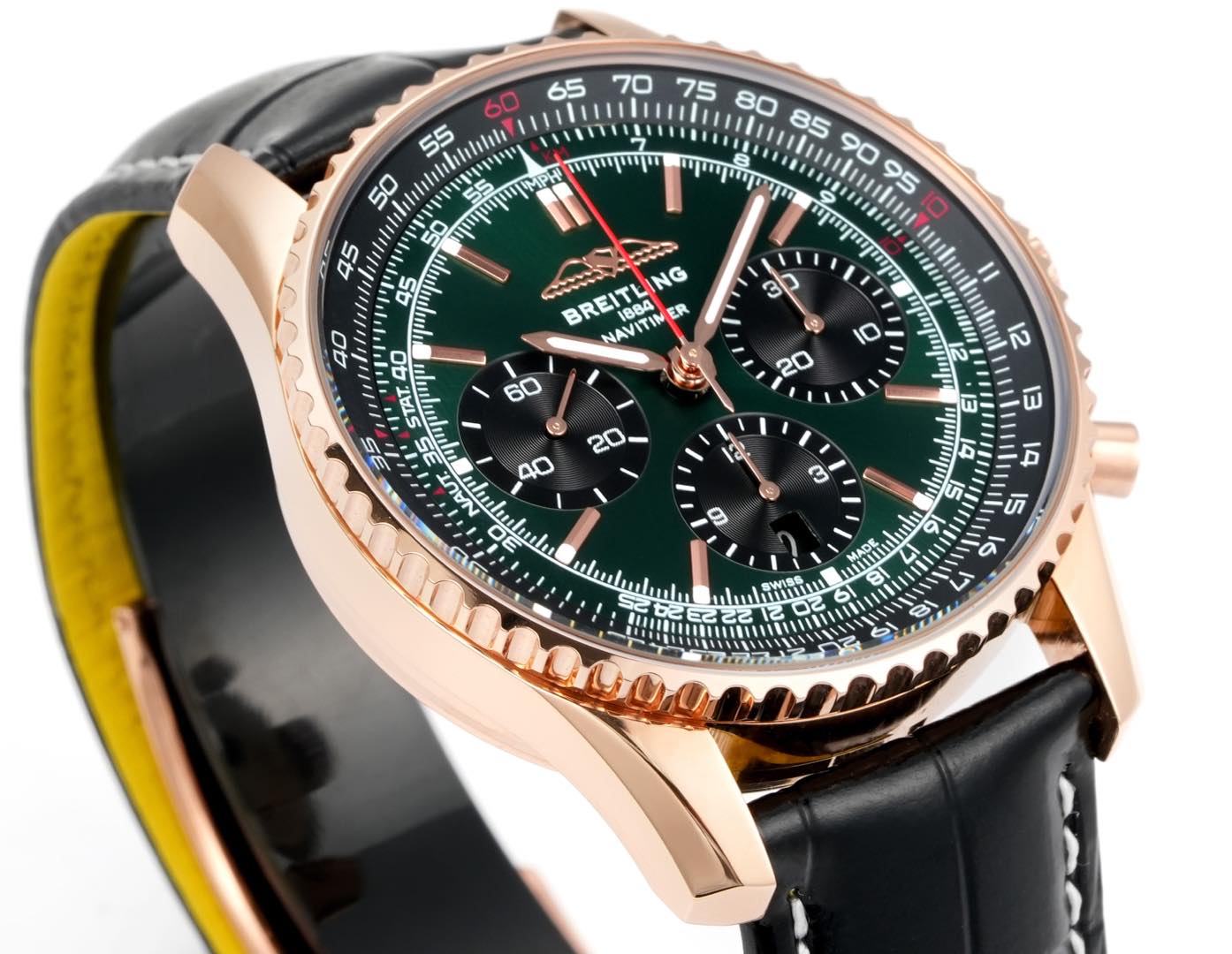 Chronograph - Rosegold Ceramic -Green- N-Timer - Black Leather - Automatic - 43mm