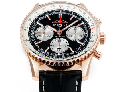 Chronograph - Rosegold White - Black - N-Timer - Black Leather - Automatic - 43mm