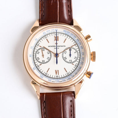 Chronograph - White Rosegold -Brown Leather - Automatic - 42mm