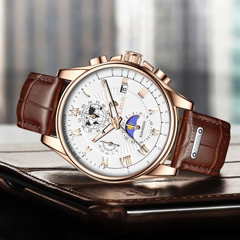 Men's Leather Automatic Watch - 40mm