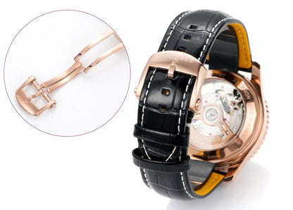 Chronograph - Rosegold bezel - Panda fece - N-Timer - Black Leather - Automatic - 43mm