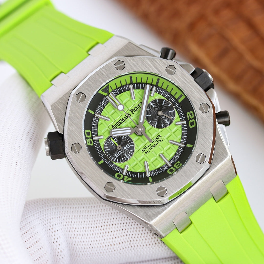 TOP! - 316L Steel - Green rubber - Automatic - 42mm