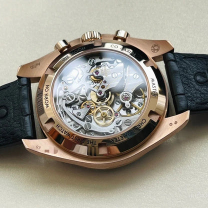 Chronograph -Rosegold- Black - Black Leather- Automatic - 42mm